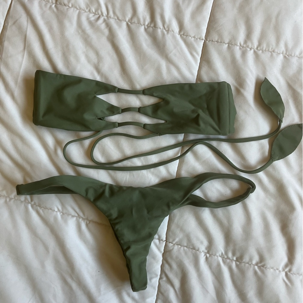 Olive Green Strapless Bikini Set